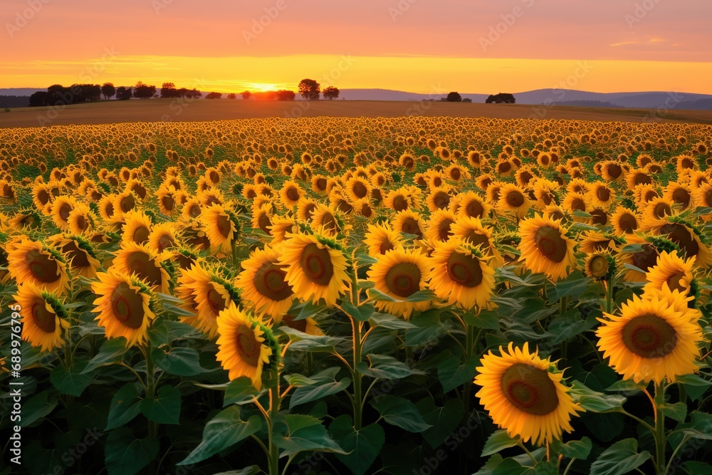 Obraz premium sunflower field sunset time