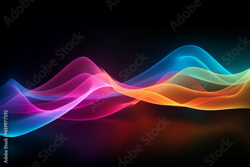 Curved colorful neon light waves.