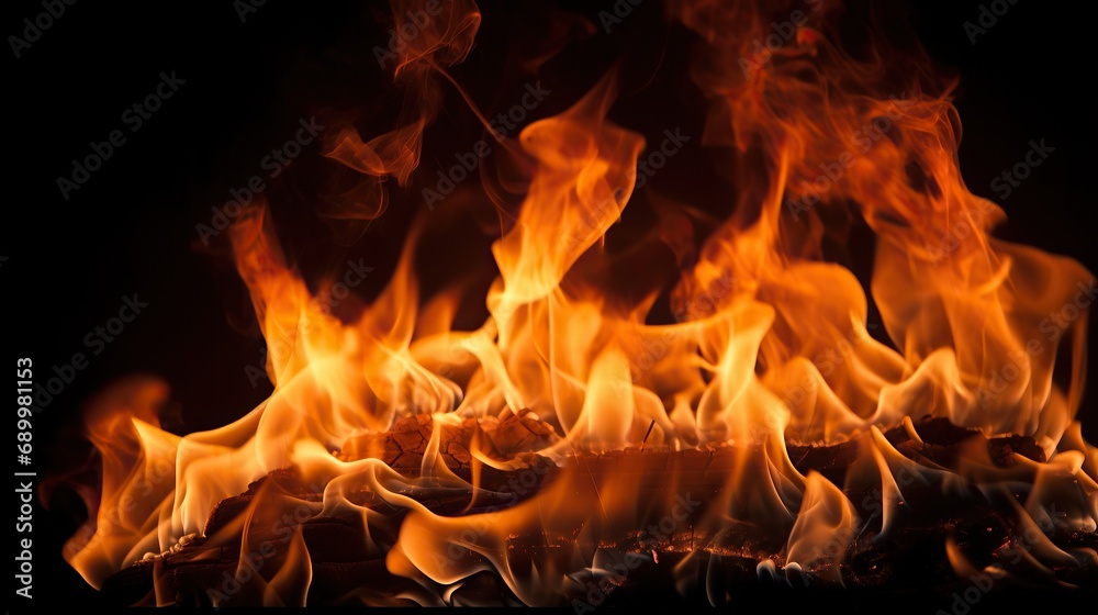 Fototapeta premium Fire burning black background. Abstract fire. Beautiful fire image. Flames on black