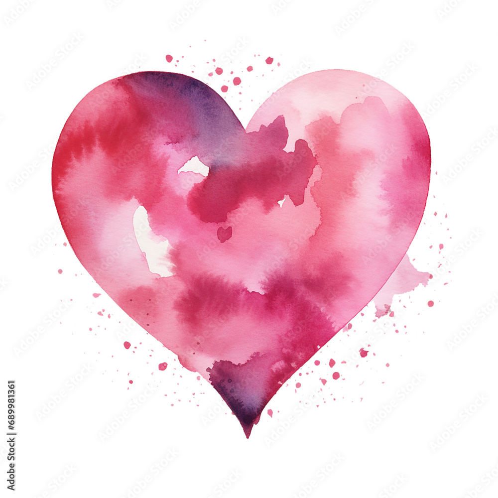 Watercolor purple heart isolated on a transparent background