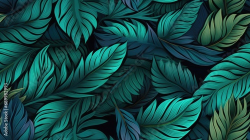 Turquoise tropical leaves seamless pattern