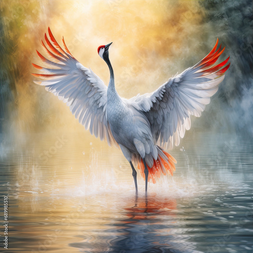 Crane lands on the lake © Olya Fedorova