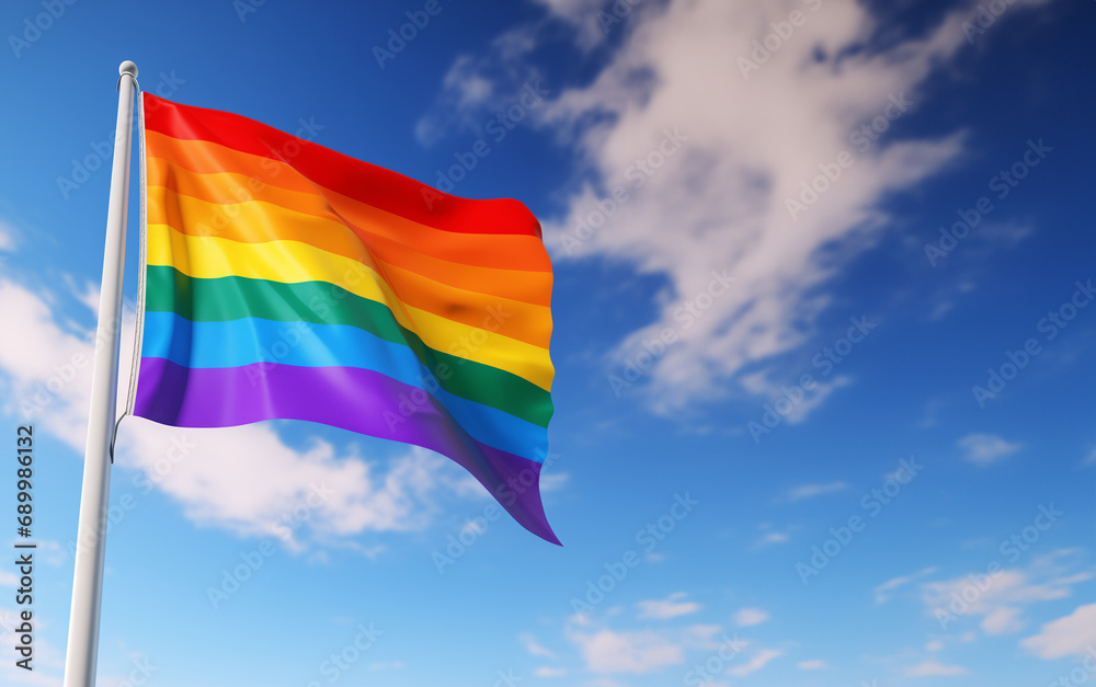 Rainbow flag waving in the wind against clear blue sky , LGBTQ+ pride freedom concept background
Rainbow flag waving in the wind against clear blue sky , LGBTQ+ pride freedom concept background