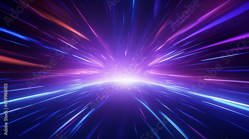 neon light effect background. Purple and blue beam stretching into form of tunnel. Concept of high speed. High Speed Lines With Focus. High speed. Radial motion blur background.