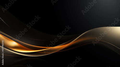 black background and gold and yellow gradient wave. Abstract dark background with glowing wave. Technology hi-tech futuristic template. 