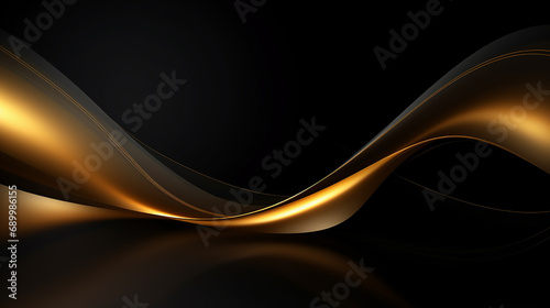 Abstract black gold wave background. Abstract 3d black background with gold lines curved wavy sparkle with copy space for text. Three-dimensional dark golden wave and black background.