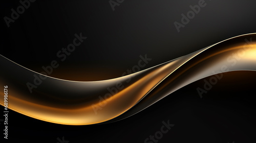 Abstract black gold wave background. Abstract 3d black background with gold lines curved wavy sparkle with copy space for text. Three-dimensional dark golden wave and black background.