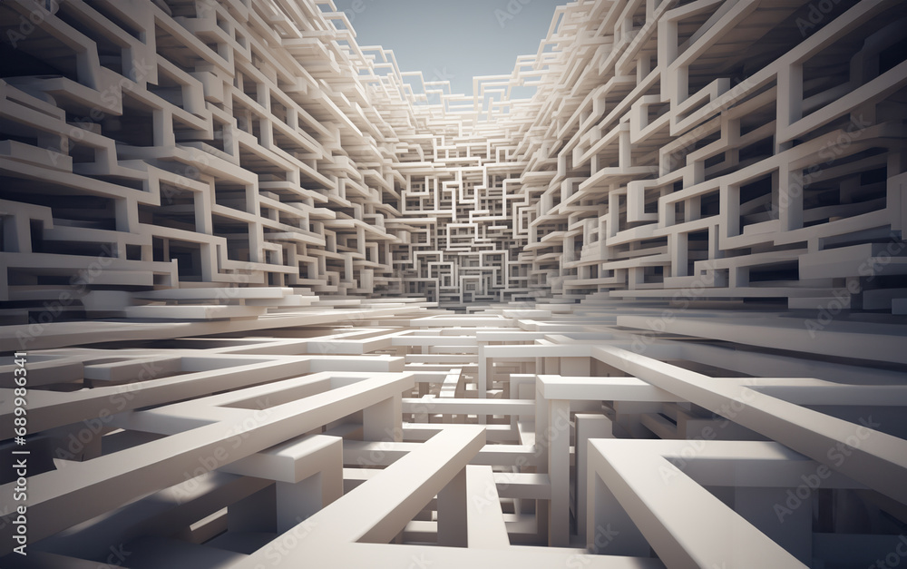 Obraz premium Abstract 3d render visualization of maze labyrinth, solution, concept & ideas disaster, strategy planning