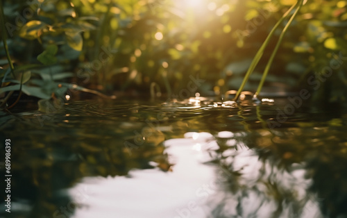 Dew Drop falling in water  golden hour morning  ripple 