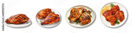 set of grilled chicken dishes on transparent background, generative ai