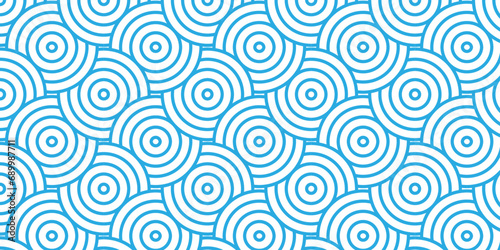 Abstract Pattern with circle wave lines blue seamless silk fabric geomatics overlapping create retro square line backdrop pattern background. Overlapping Pattern with Transform Effect.