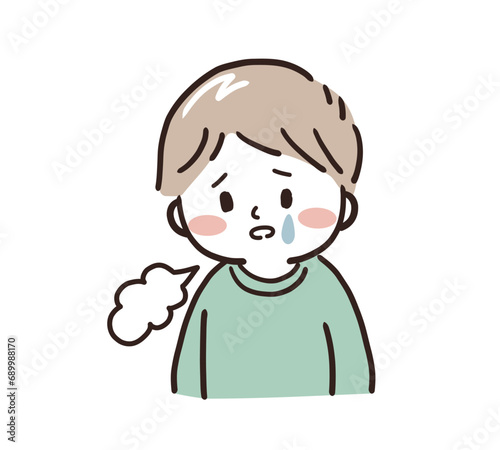 ため息をつく泣いている男の子