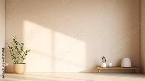 Minimalistic beige wall with a subtle texture, evoking a timeless simplicity.