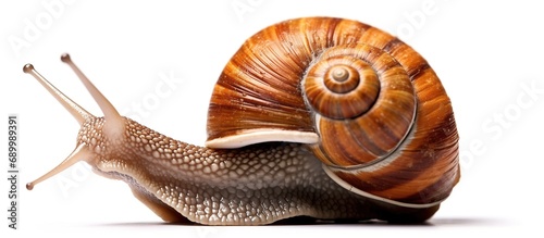 Fast garden snail with wheels and blurred movement with white back