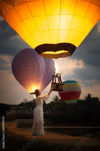 Beautiful Asian women with Air Balloon in Chiang Mai, Thailand.
