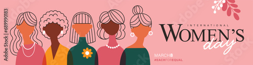 March 8, International Women's Day. Vector illustration group of women in flat style design.