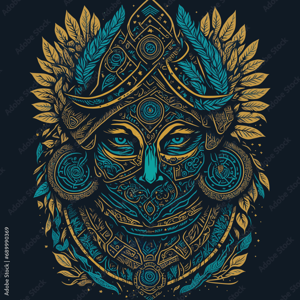 Fototapeta premium 2d vector illustration colorful head animal Tribal Spirit Line Art 