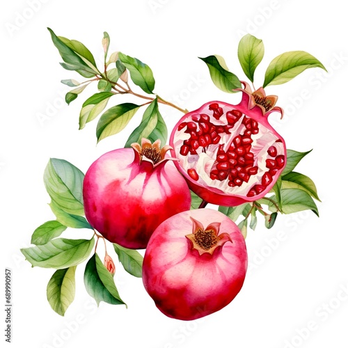 Pomegranate watercolor on white background.