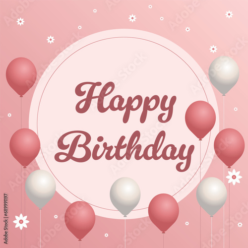 Vector Pink Birthday Card and Balloons