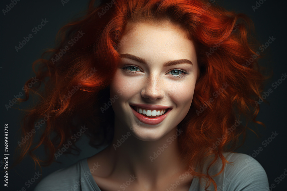 Portrait of beautiful female model with moisturized, clean natural skin, white smile, laughing and smiling, applying face care lotion, cream