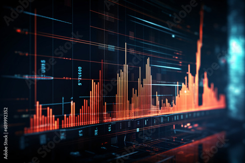 3D futuristic stock and investment charts, stock trading graphs