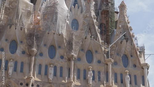 Close pannig shot of Sagrada de Familia Cathedral, Barcelona, Spain photo