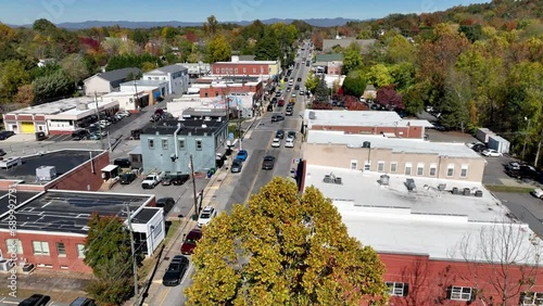 aerial push to downtown weaverville nc, north carolina photo