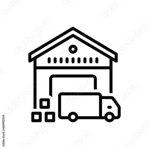 Black line icon for warehouse 
