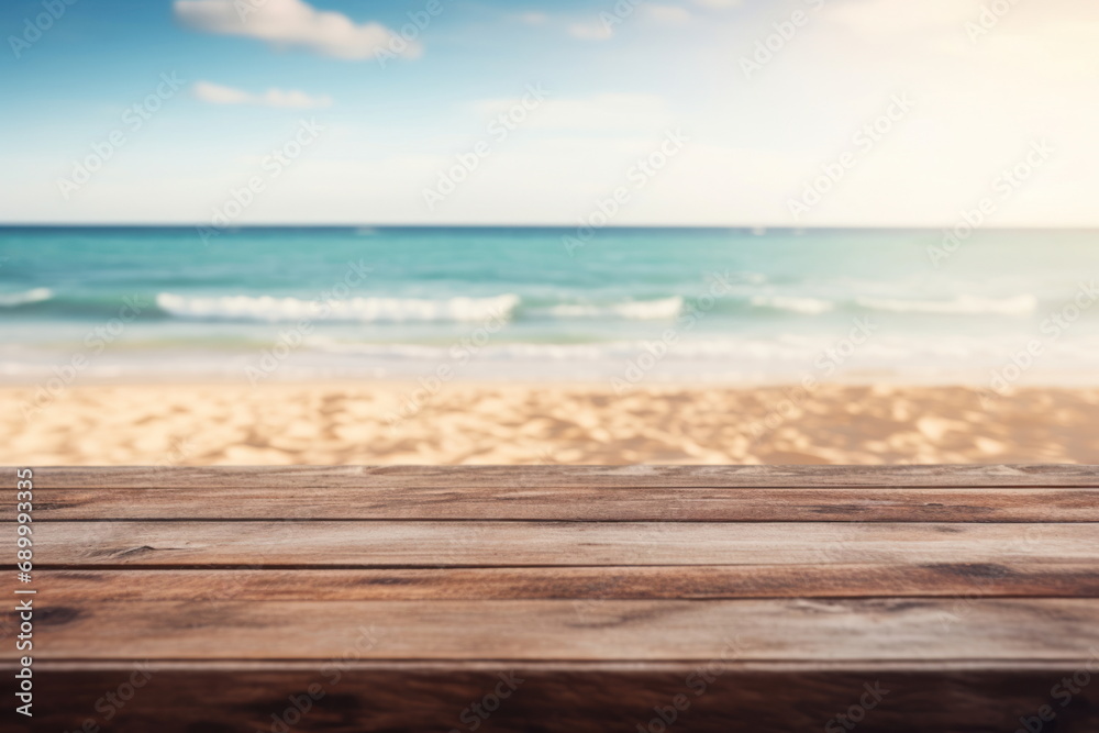 Wooden floor with sea background Wooden floor with sea background