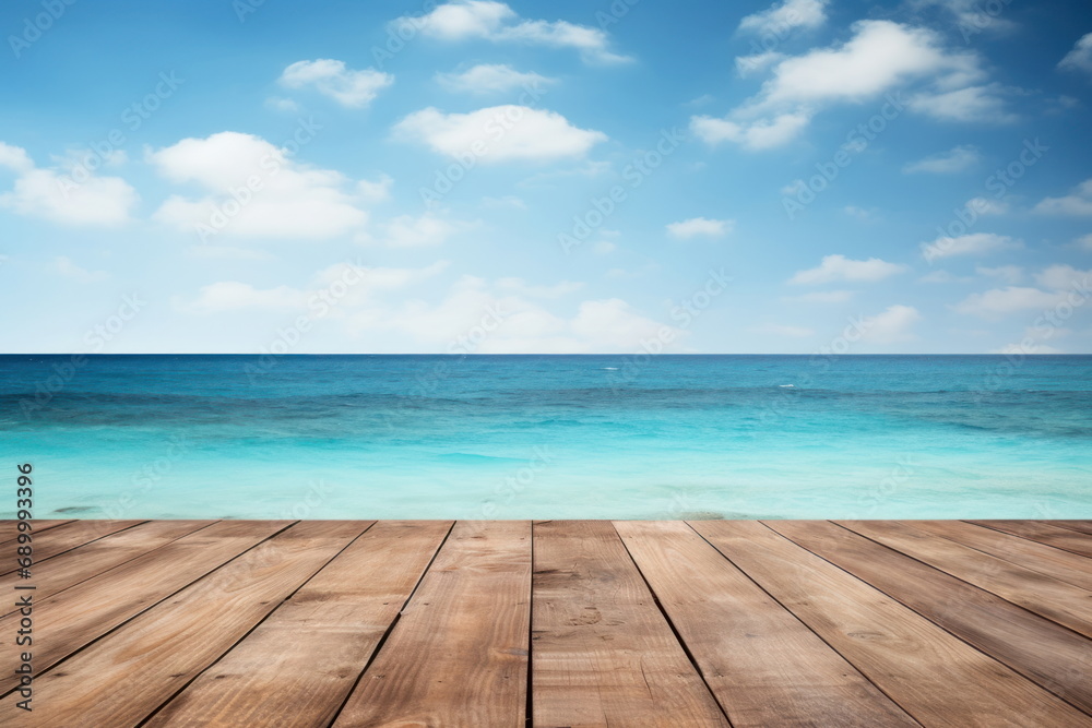 Fototapeta premium Wooden floor with natural background, for product background