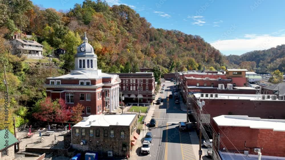 Aerial slow pullout Marshall NC, North Carolina