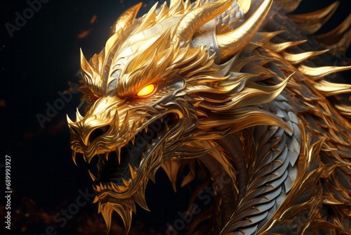 Fantasy style golden dragon. Symbol of the next 2024 year photo