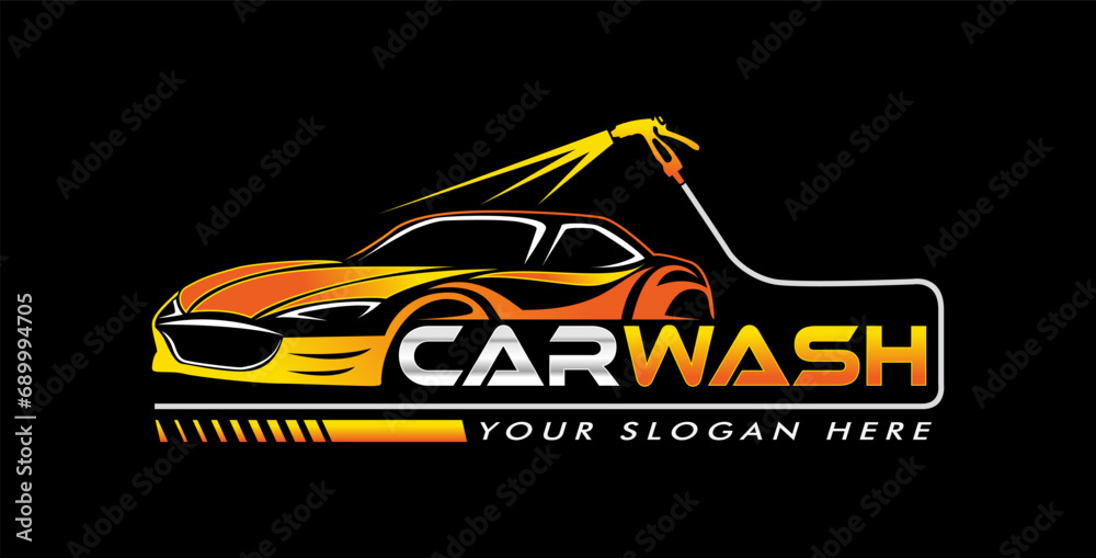 car wash logo emblem design template. automotive logo isolated on a black background - obrazy, fototapety, plakaty 