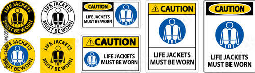 Water Safety Sign Caution, Life Jackets Must Be Worn