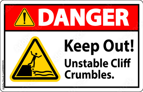 Danger Sign, Keep Out Unstable Cliff Crumbles