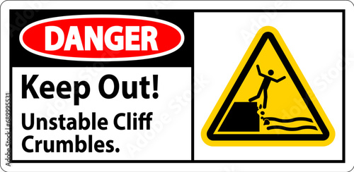 Danger Sign, Keep Out Unstable Cliff Crumbles