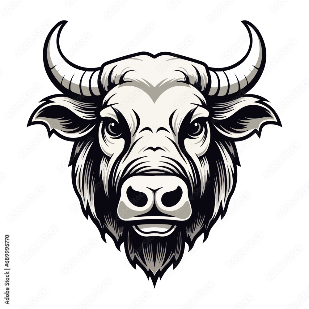 Fototapeta premium Bull Portrait Sticker, Bull head mascot logo illustration, Bull character, generative ai