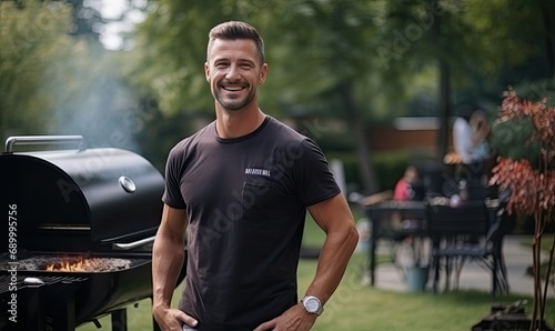 A man standing in front of a bbq grill