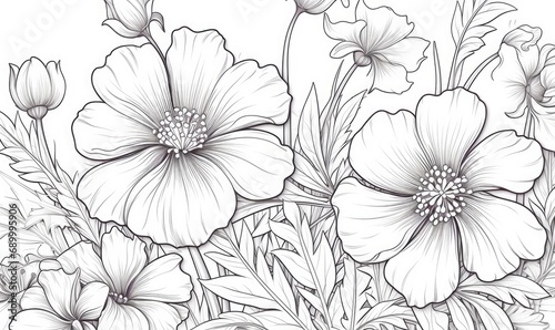 Wallpaper Mural A line drawing of flowers on a white background Torontodigital.ca