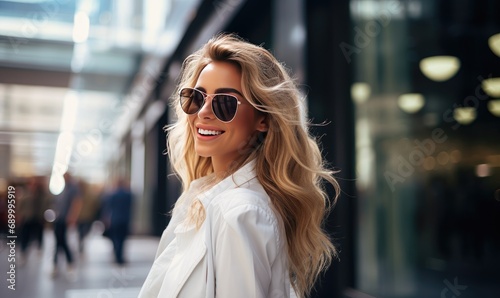 A woman in sunglasses is standing in a mall © uhdenis