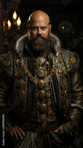 Portrait of a medieval man in a historical costume. Studio shot,Generative AI