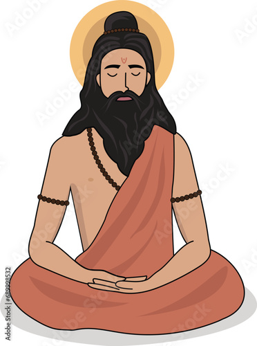Maharishi, Rishi muni, Indian monk in meditation vector illustration  photo
