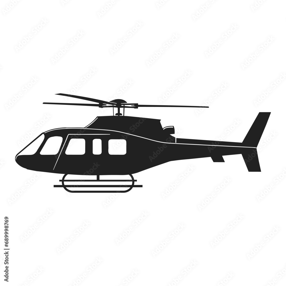 A Helicopter Vector black Silhouette isolated on a white background