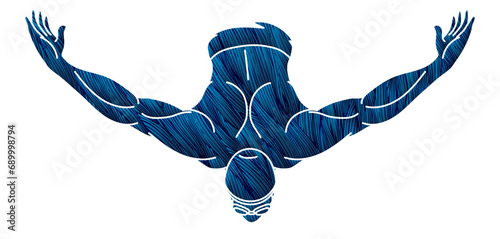 Swimming Sport A Male Swimmer Action Cartoon Graphic Vector
