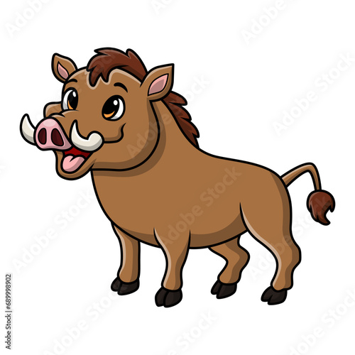 Cute warthog cartoon on white background