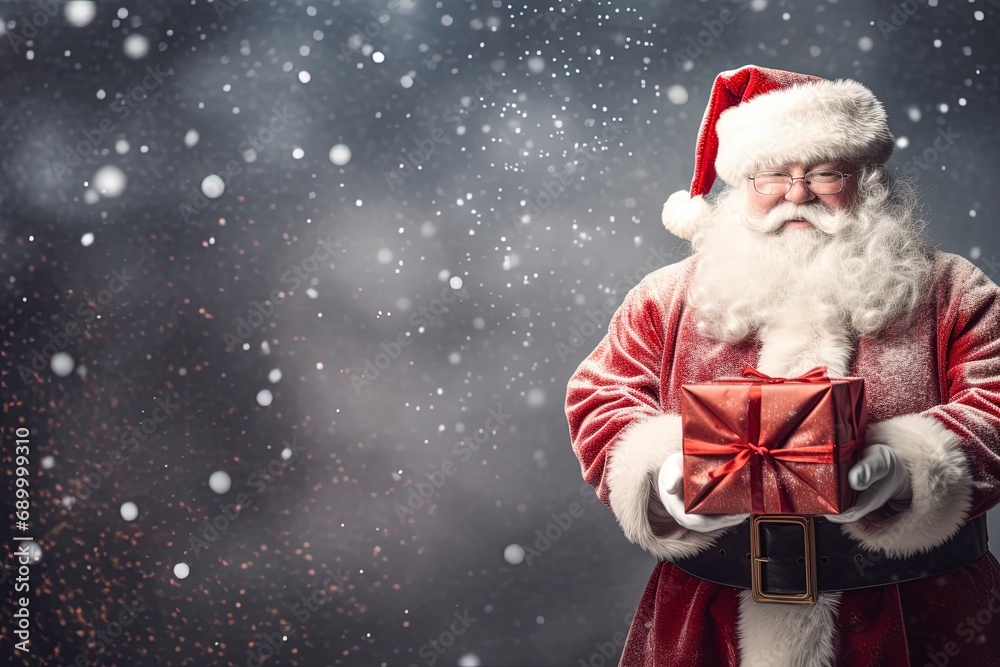 Christmas santa claus with gift box, copy space with generative ai Christmas santa claus with gift box, copy space with generative ai
