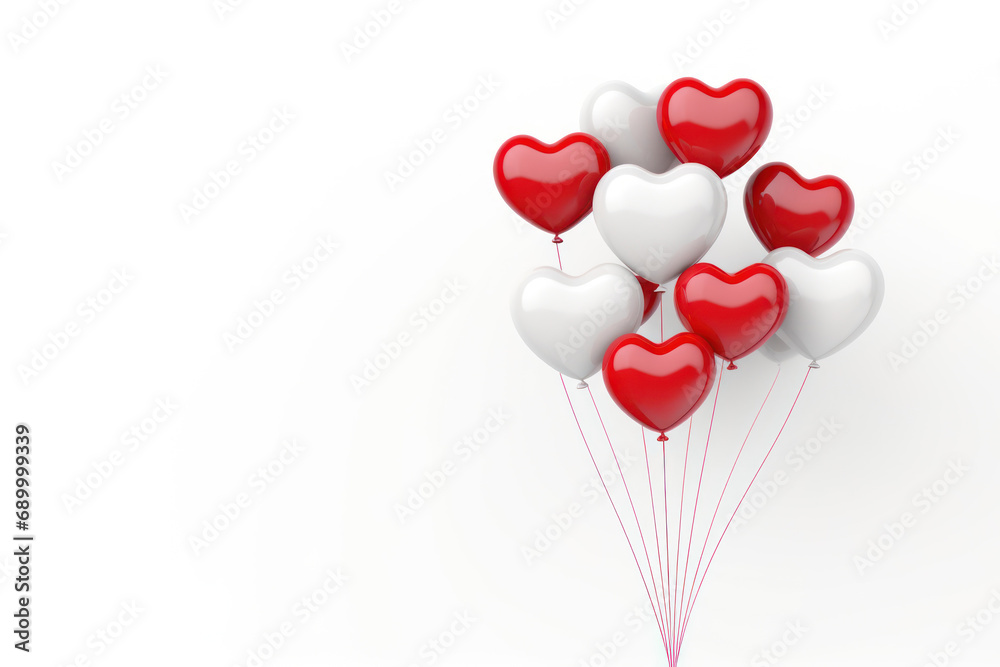 Happy valentine's day concept card with pastel cute heart balloons on white background.