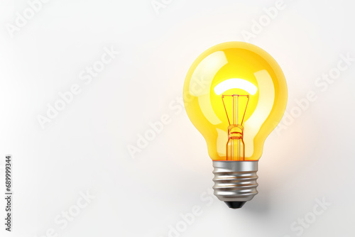 3d render of yellow light bulb on copy space background.