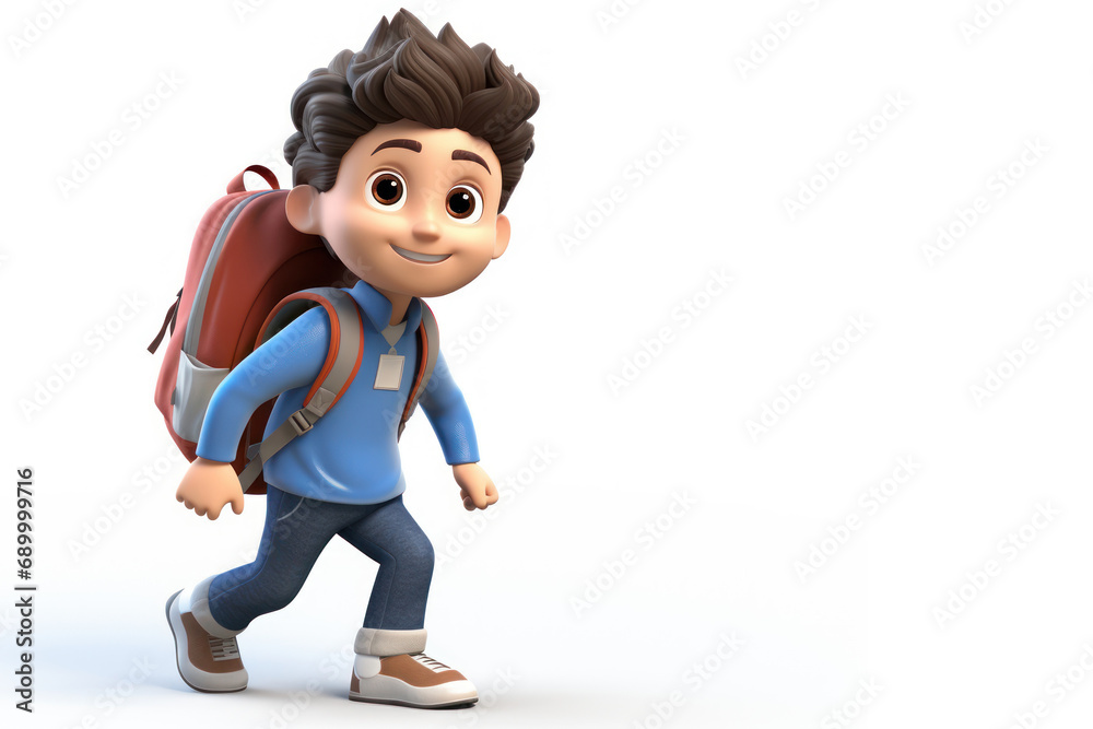 3d render charactor model of kid with school backpack. 3d render charactor model of kid with school backpack.