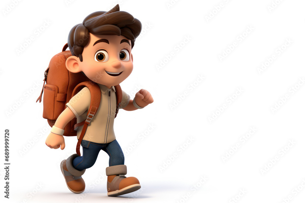 3d render charactor model of kid with school backpack. 3d render charactor model of kid with school backpack.